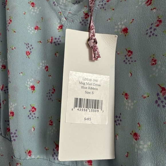 NWT LoveShackFancy Meg Midi Dress blue ribbon size small - Picture 3 of 5
